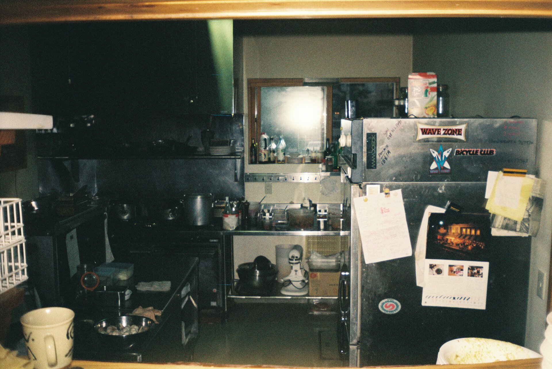 Kitchen scene with appliances and lighting
