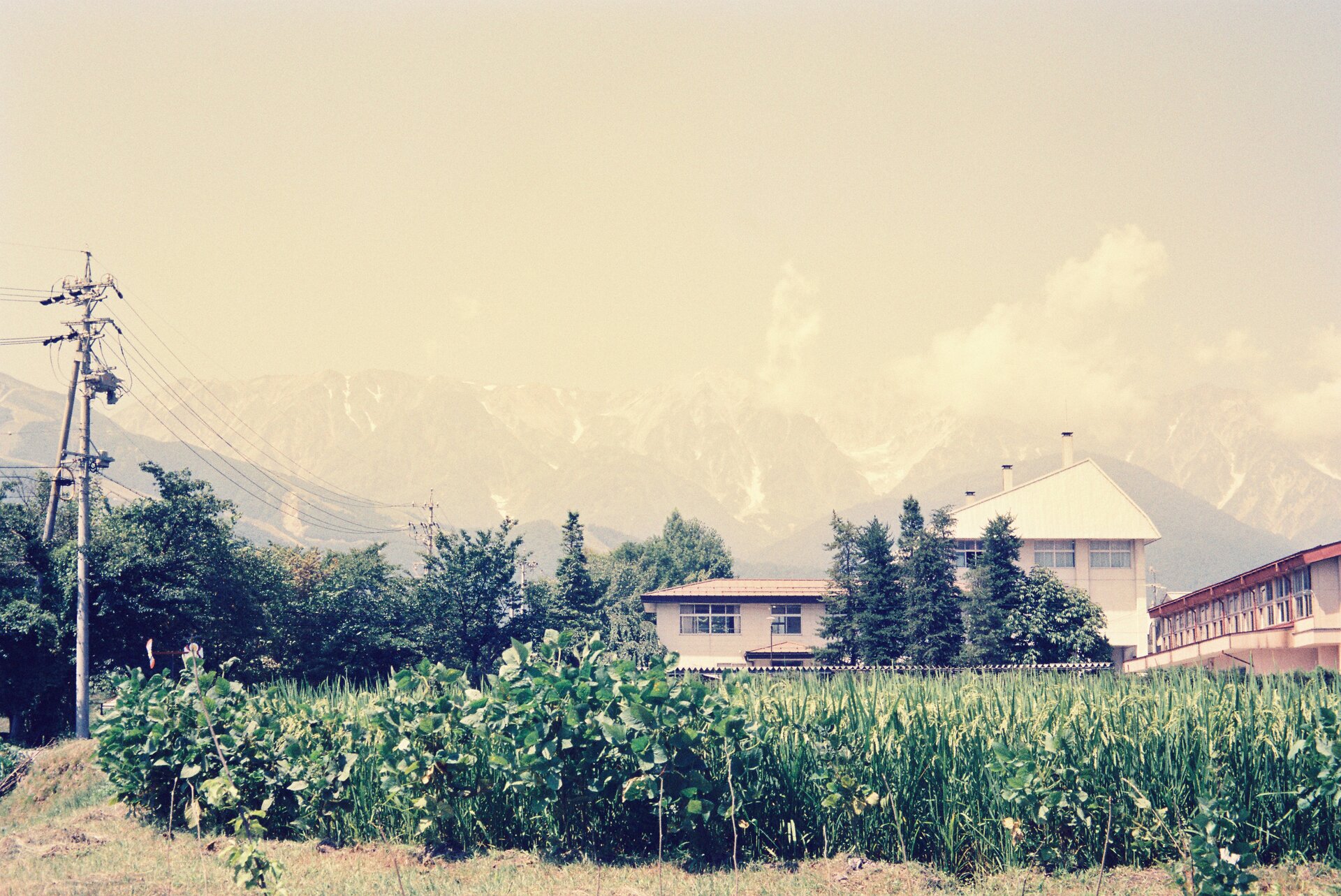 Mountain range landscape with rolling hills and peaks