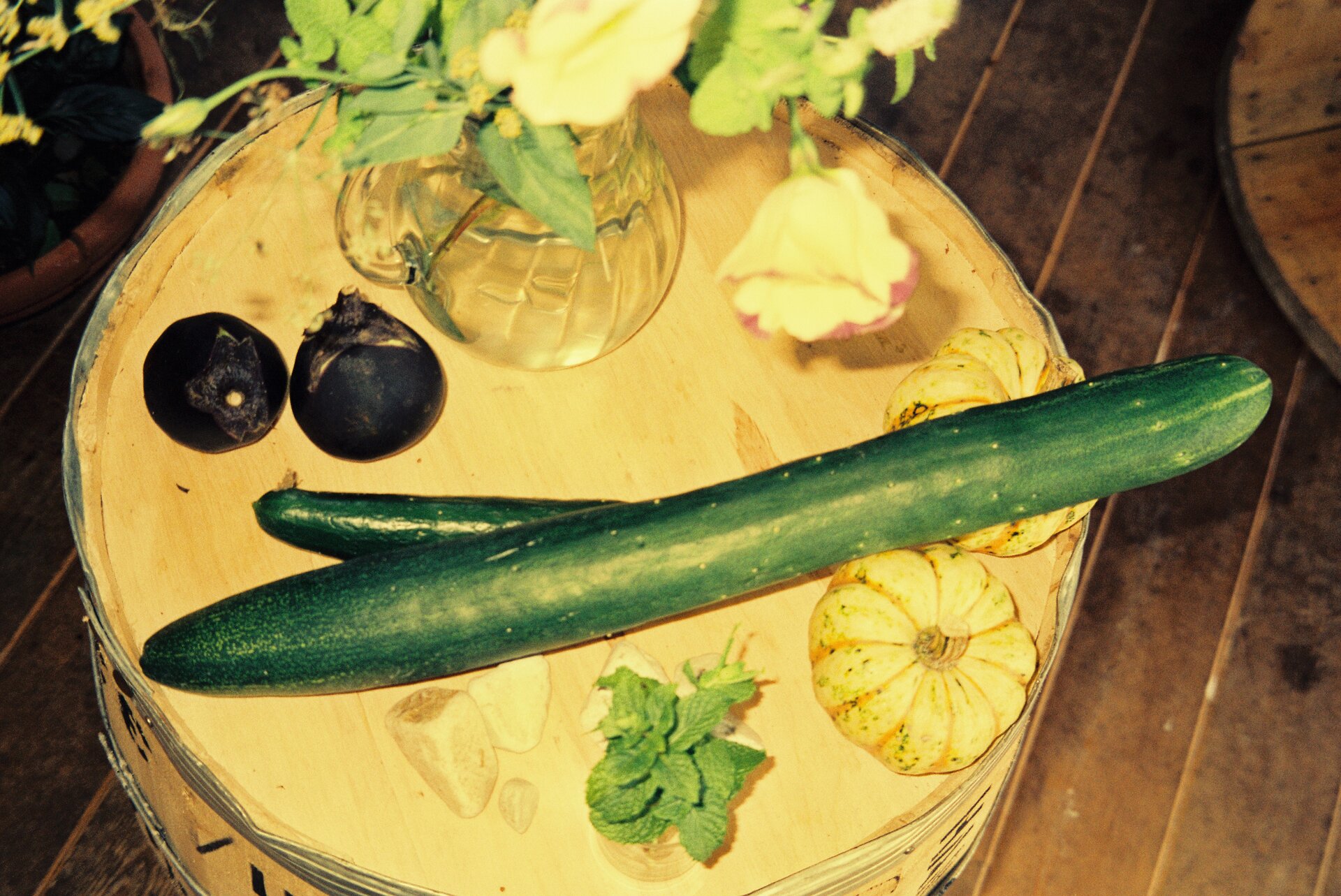 Fresh produce including fruit and cucumber