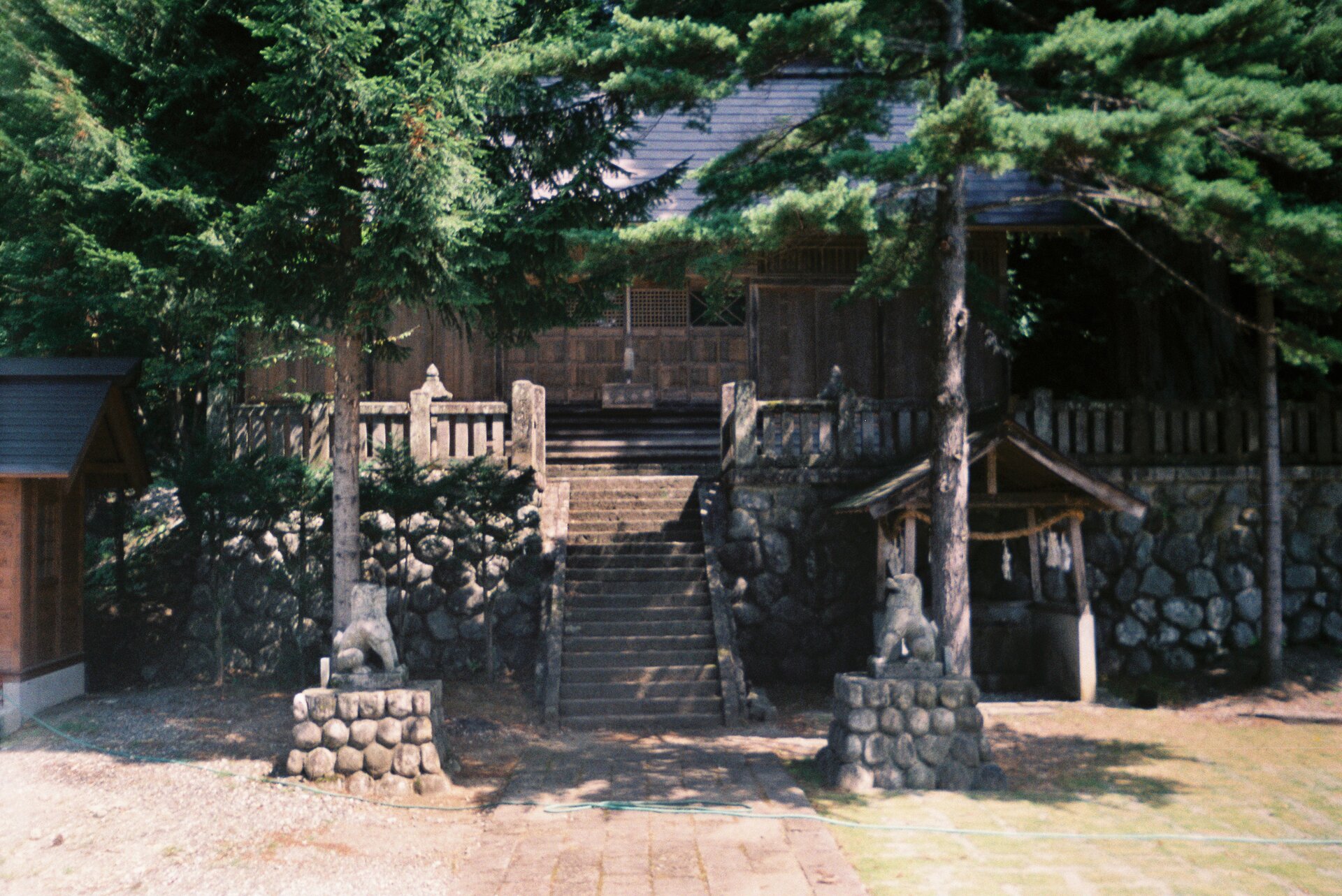 Wood shade stone wall